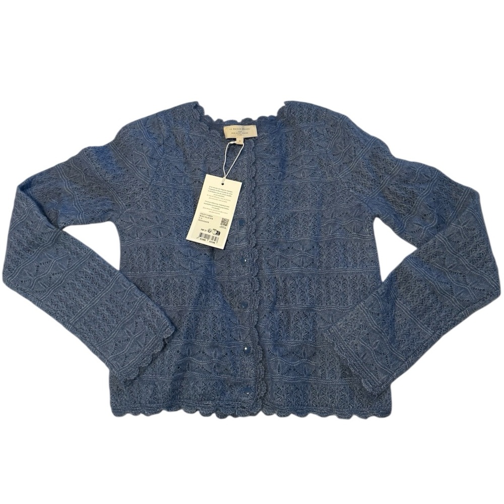 Sezane Blue Crochet Knit Cardigan